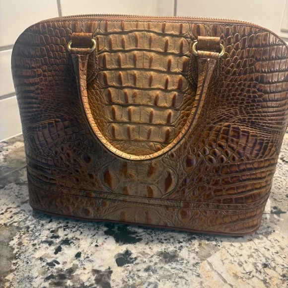 Brahmin Tan Melbourne Collection Croc Embossed Alma Handbag - Picture 3 of 17